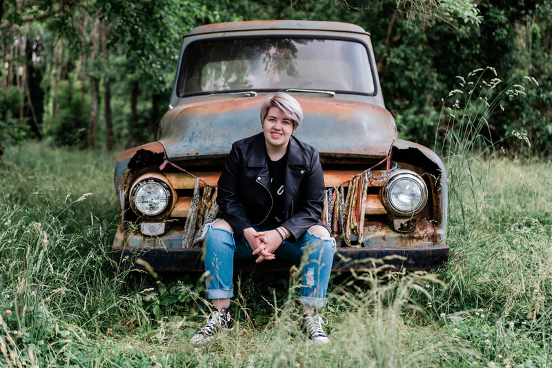 Senior Pictures Photographer - girl in field with vintage truck.